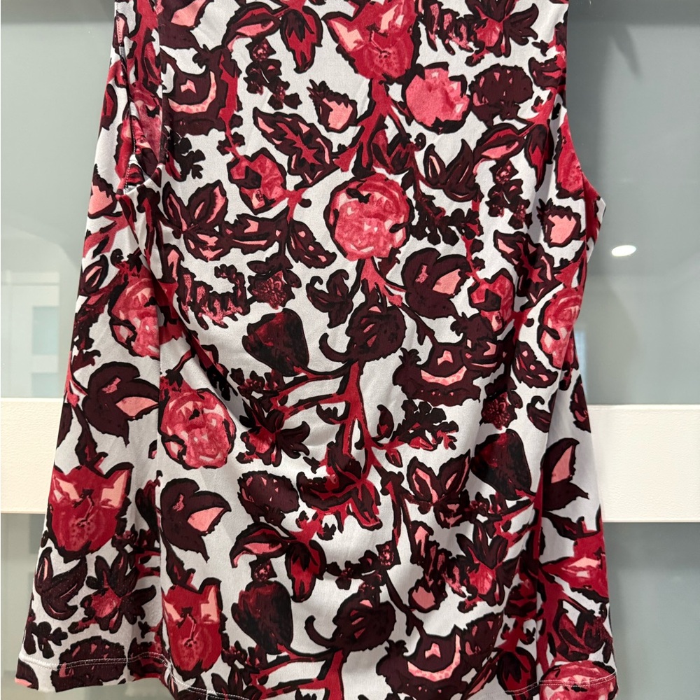 Floral Sleeveless Top - Pinks, Wines, Gray by Donna Karan Size Medium - Picture 6 of 7